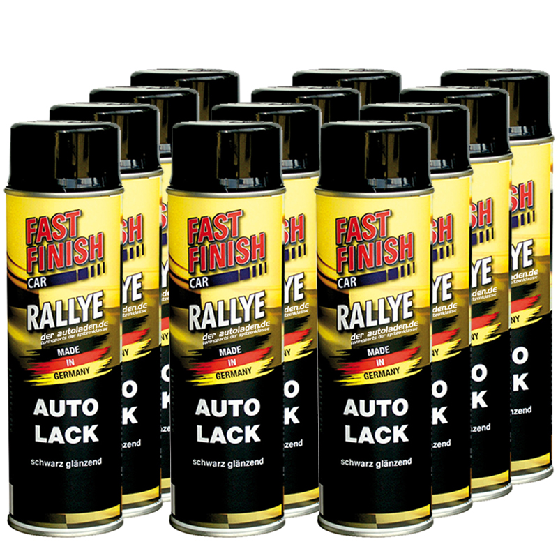 Autolack Rallye Lack Spraydose 500ml Fast Finish schwarz glänzend 12 Stück